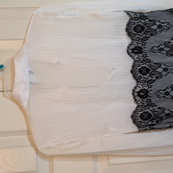 WHBM hi-low sheer long sleeve sheer stripes blouse XS black white - Picture 9 of 15